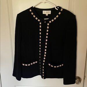 St. John Black Cardigan with Cream Trim